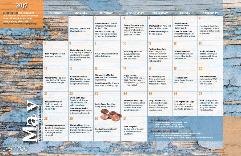 Teen Activity Calendar: May 2017