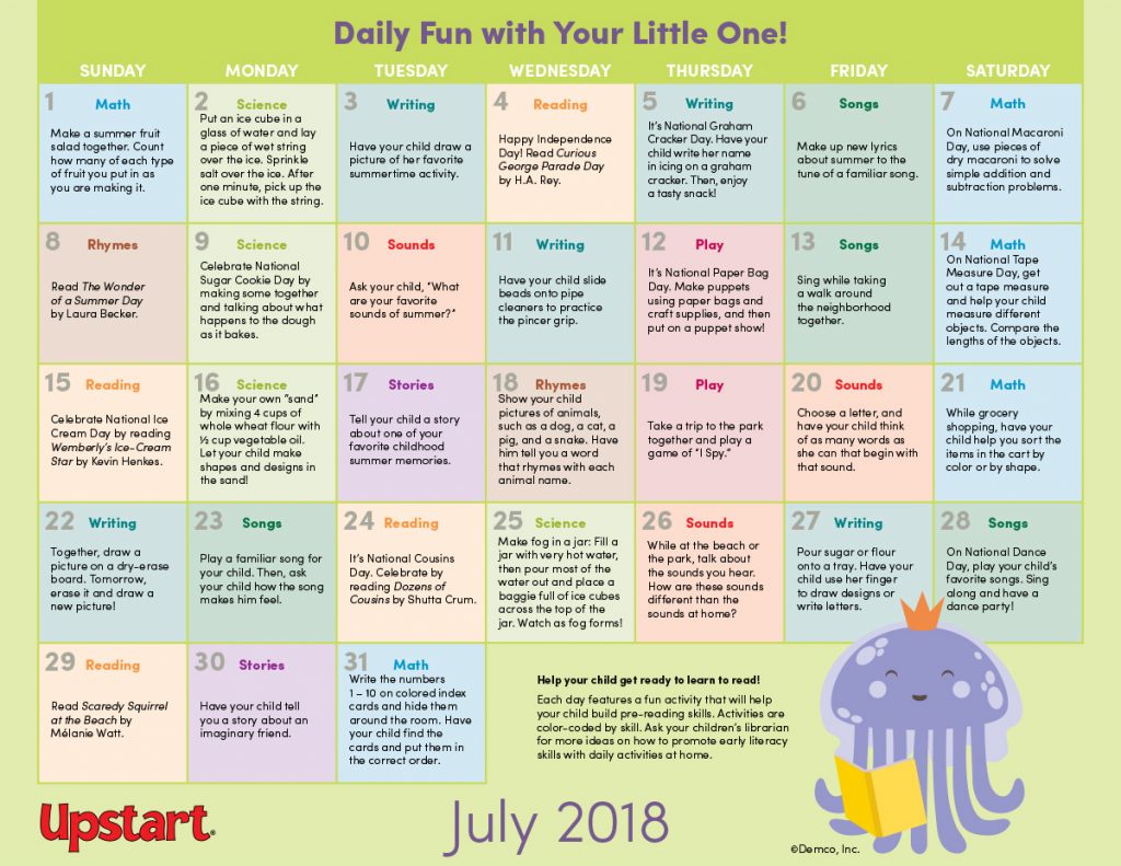 Early Literacy Activity Calendar: July 2018
